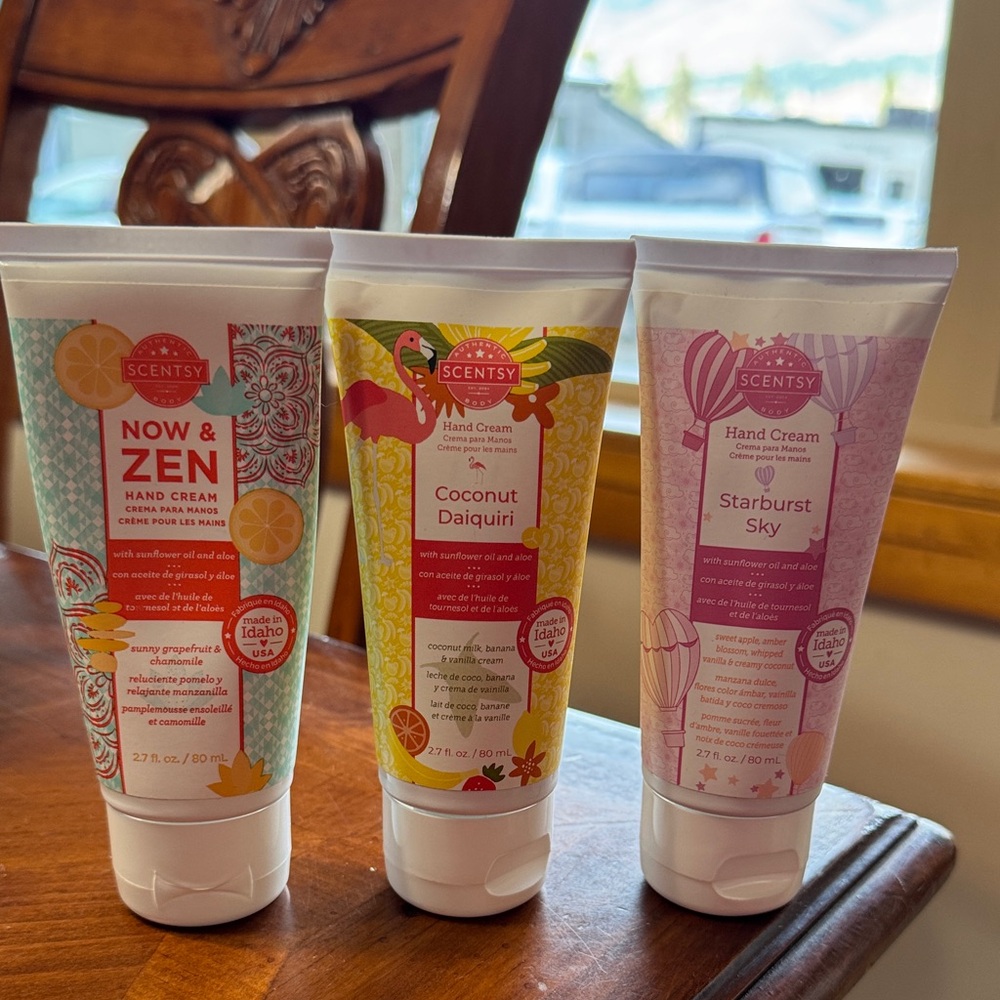 Scentsy Now & Zen, Coconut Daiquiri, Starburst Sky Hand Cream Trio